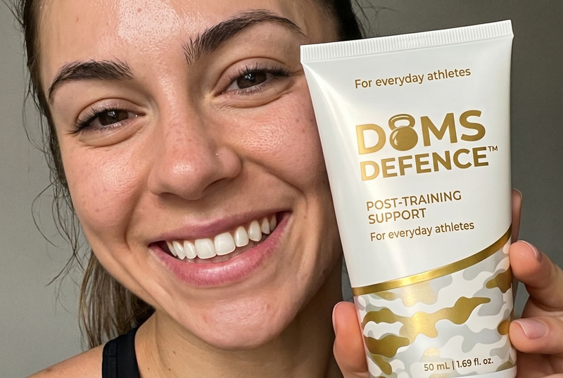 DOMS sore muscle cream selfie