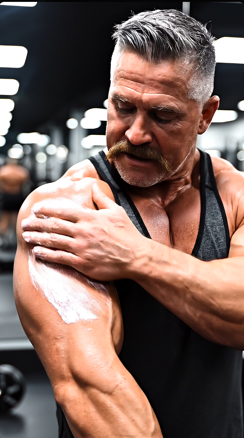 Fit 50 year old man using DOMS Defence sore muscle cream.
